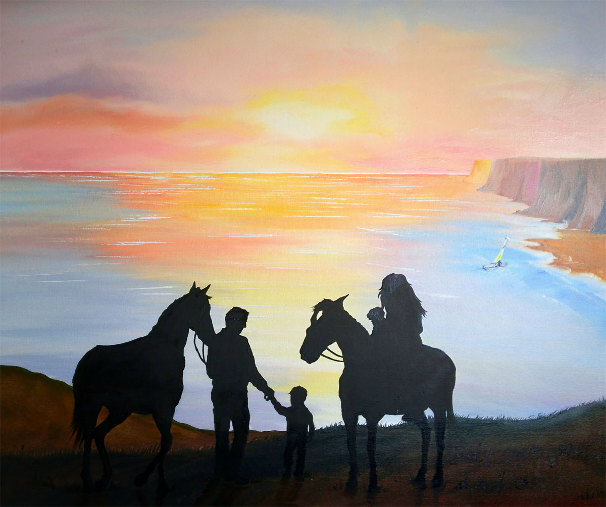 Painting of a family in silhoulette